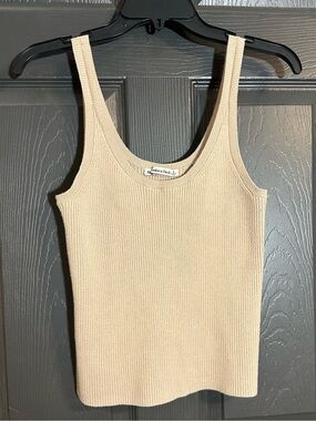 Abercrombie & Fitch Neutral Ribbed Scoop Tank - Beige